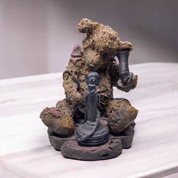 Bear Figurine Holding A Vintage Candlestick Telephone - Picture 1 of 8